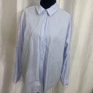 Nine West Blue and White Striped Button Down Shirt